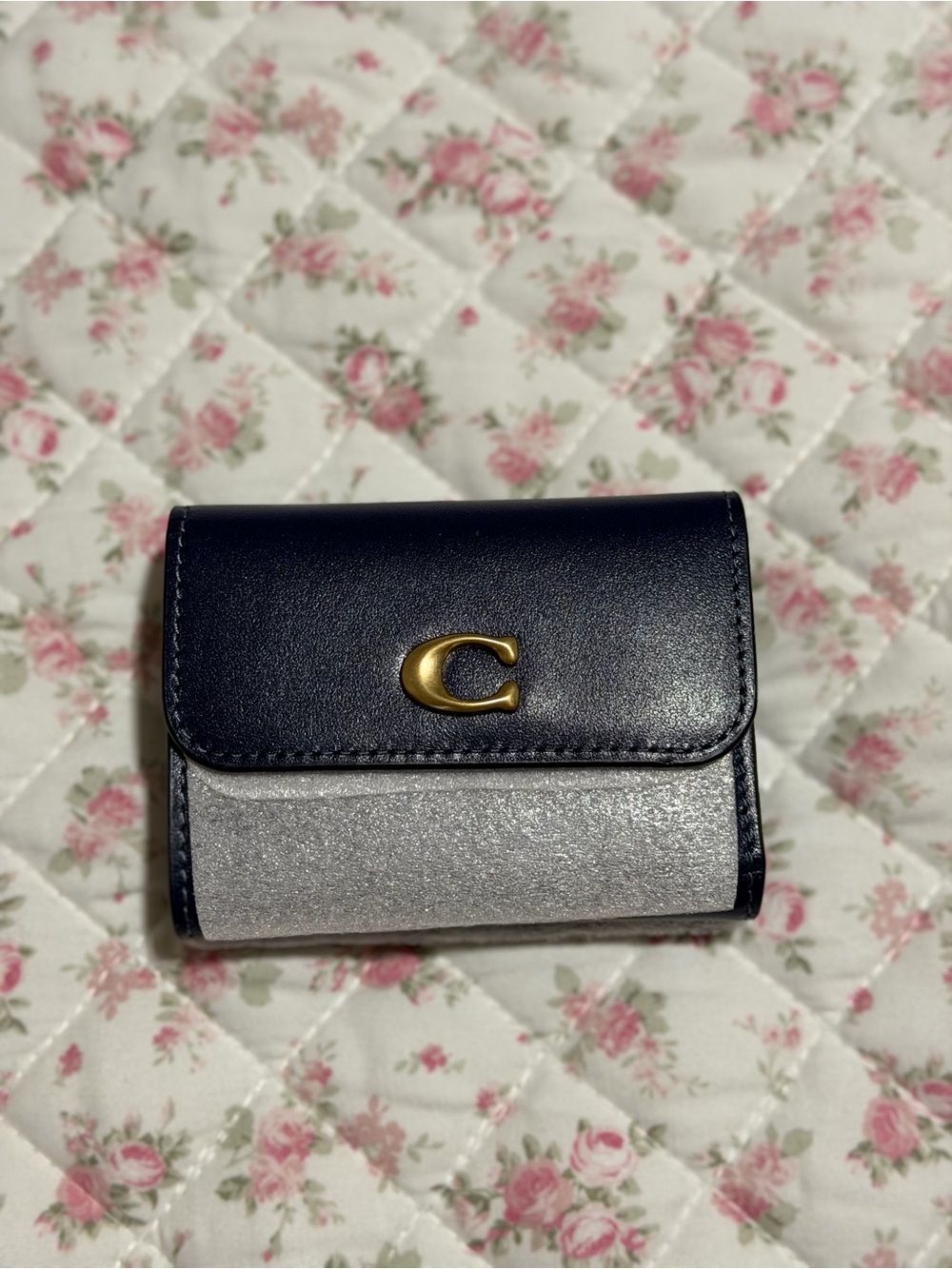 Coach navy blue leather essential card holder wallet with detachable card case